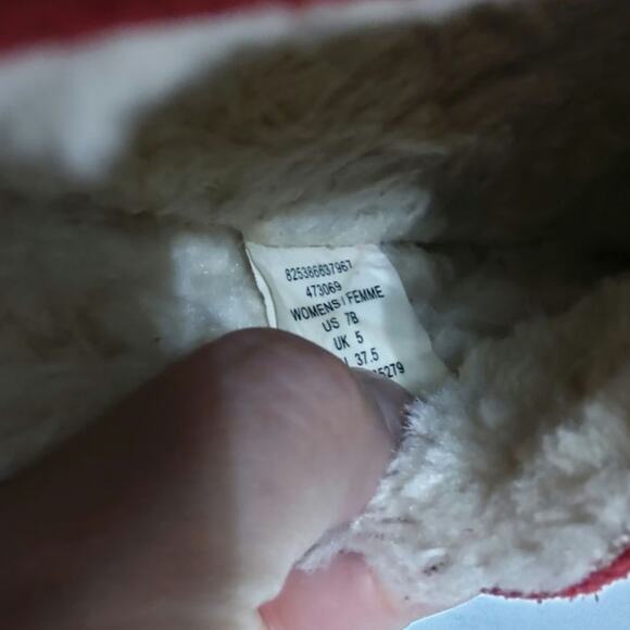 Lands End Red Suede leather womens moccasin slippers loafers fuzzy warm size 7 - Picture 5 of 8